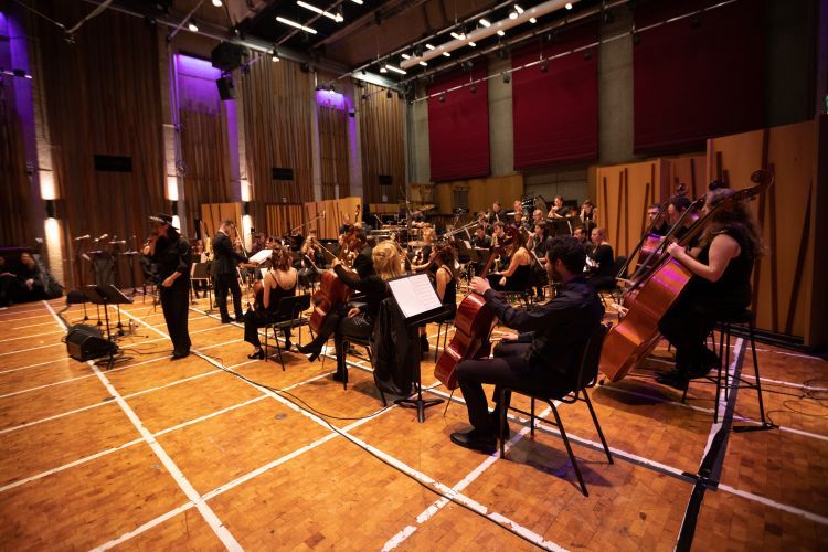 orchestra rehearsing